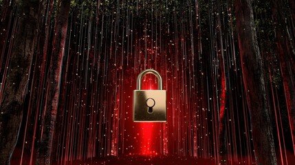 Poster - Digital padlock icon on matrix background, network security and data protection