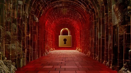 Poster - Digital padlock icon on matrix background, network security and data protection