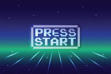 Wall Mural - press start retro video game background. abstract grid background for retro digital video game scree