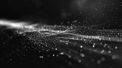Poster - Abstract picture micro light sparkling particle represent data flow. Vivid flowing wave with high tech texture, create digital effect scene perfect for energetic and fantasy wallpaper design. AIG53.
