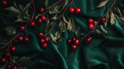 Poster - A bunch of vibrant red berries sits on a lush green cloth, ready for display or use