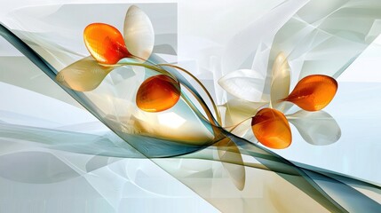 Poster - Soft abstract texture with flowing orange and white lines, organic shapes and calm energy