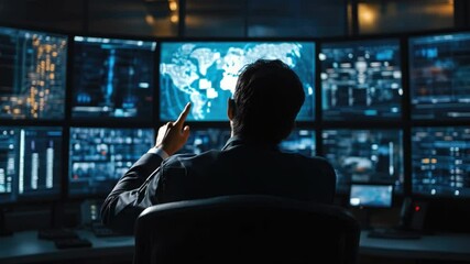 Poster - Individual Observing Data Visualization on Multiple Screens in Dark Control Room for Analysis and Insights 4k video footage