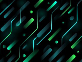 Fototapete - Abstract Geometric Pattern with Glowing Green and Blue Lines on Dark Background