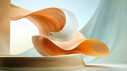 Poster - Textured backdrop of soft waves in orange and ivory, abstract motion theme