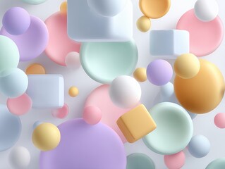 Poster - Floating Pastel Spheres and Cubes Abstract 3D Render