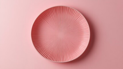 Poster - Pink empty plate on pink background, top view.