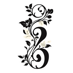 Poster - Elegant swirling floral design with dark and cream elements. Features stylized leaves and swirling shapes on a transparent backdrop perfect for design.