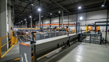 Poster - Modern Warehouse Interior with Industrial Equipment and Lighting