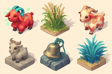 Poster - Colorful farm animals and plants create a vibrant rural landscape for a playful adventure game