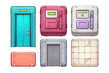 Poster - Colorful elevator designs and building blocks for game environments and digital art projects