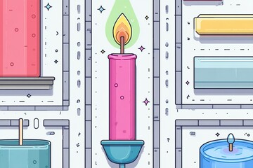 Poster - Colorful candles arranged artistically on a whimsical wall display in a creative environment