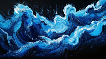Aufkleber - Abstract painting of ocean waves in shades of blue and white.