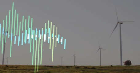Poster - Wind turbines generating power being visualized over rural field, with pastel bar graph overlay