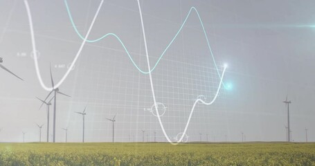 Poster - Wind turbines powering clean energy being visualized over yellow fields, showing rising data curves