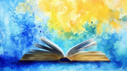 Poster - Open book with vibrant watercolor background, symbolizing knowledge and imagination.
