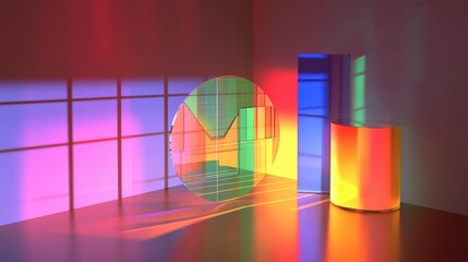 Poster - Colorful Abstract Shapes with Reflections and Shadows on Surface