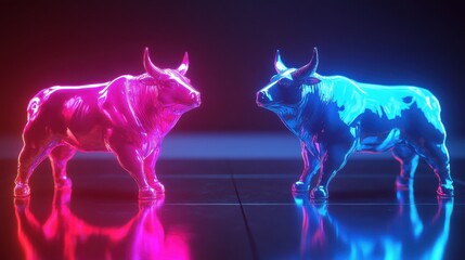 Poster - Colorful Bull Statues Representing Market Trends and Investment Strategies
