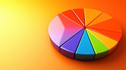 Poster - Colorful Pie Chart on Vibrant Orange Background for Data Visualization