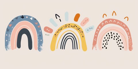 Leinwandbilder - Gentle Abstract Rainbows Illustration Set
