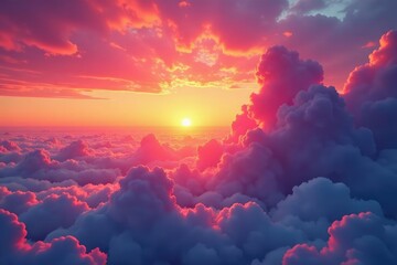 Wall Mural - Sunset paints the clouds vibrant orange and pink , scene, cloud formations, vibrant