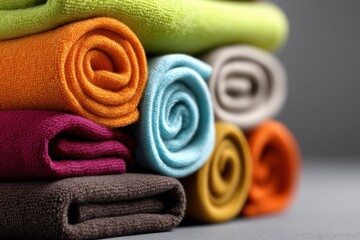 Poster - a colorful pile of neatly rolled towels adds a touch of elegance to any bathroom, offering both comf