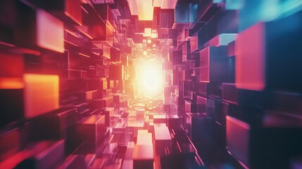 Fototapete - Futuristic Abstract Digital Tunnel with Colorful Light Effects