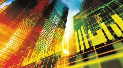 Poster - Urban Skyline Financial Graphs Abstract Representation of Growth