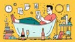 © Hungarian - Relaxed individual enjoying a reading session in a bathtub.