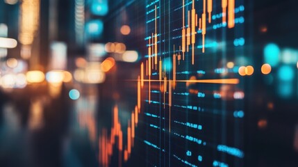 Poster - Bright Stock Market Graph with Candlestick Patterns and Bokeh Lights