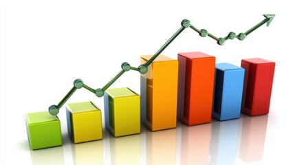 Poster - Colorful Bar Graph with Rising Trend Line Illustrating Growth