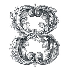 Poster - Intricate symmetrical floral design in grayscale against a transparent background