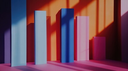 Poster - Colorful Geometric Shapes with Shadows in Vibrant Sunset Light