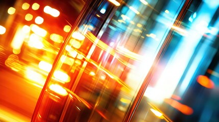 Poster - Abstract Light Trails with Colors of Orange, Blue, and Gold