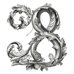 Poster - Elegant vintage illustration of the number digit adorned with intricate floral leaf elements. A detailed graphic isolated on transparent background.
