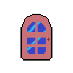 Poster - Brown Curved Window with Shining Light, Pixel Art Icon, Isolated