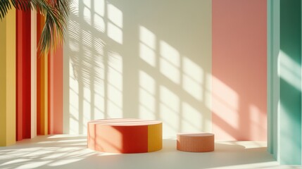 Poster - Bright Minimalist Interior Design with Colorful Elements and Shadows