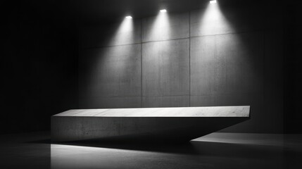Poster - Dark room with a concrete platform illuminated by spotlights.