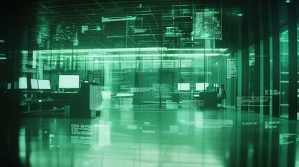 Leinwandbilder - Futuristic Office Environment with Digital Data Display and Screens