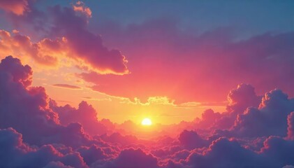 Wall Mural - Sunset paints the clouds vibrant orange and pink, peaceful, orange, cloud formations