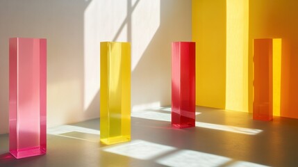 Poster - Colorful Transparent Blocks in Bright Sunlit Interior Space