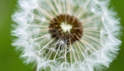 Poster - Captivating close-up of a dandelion seed head natural setting macro photography green background detailed perspective