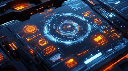 Poster - Futuristic Technology Dashboard with Blue and Orange Interface Design