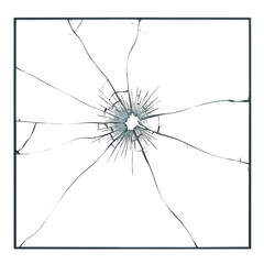  Square fractured glass centered with splintering cracks radiating outward against black backdrop