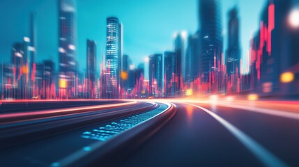 Poster - Abstract Cityscape with Blurred Lights and Financial Data Visualization
