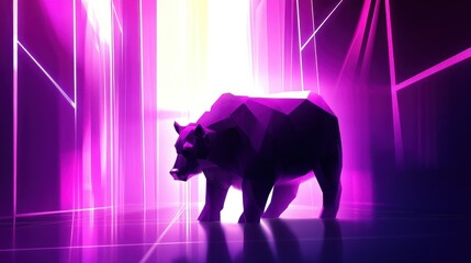 Poster - Abstract Low Poly Bear in Futuristic Neon Vibes Background