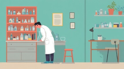 Poster - A scientist in a laboratory setting, studying a sample.