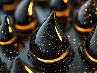 Poster - abstract black liquid drops with golden sparkles