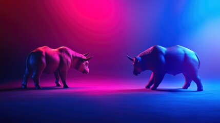 Poster - Abstract Colorful Bull and Bear Figures in Dynamic Lighting Scene