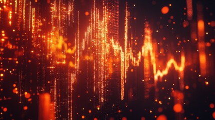 Poster - Abstract glowing lines with bright particles in a dark background
